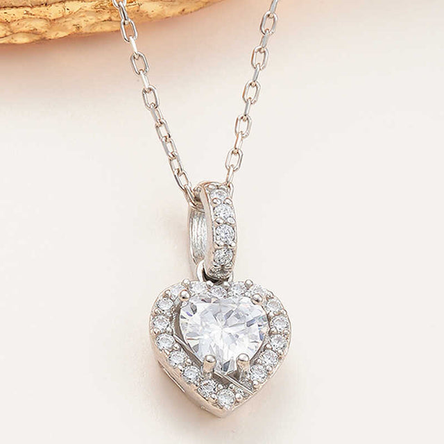 Necklace - Silver-Tone Heart Halo Pendant with Cubic Zirconia