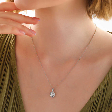Necklace - Silver-Tone Heart Halo Pendant with Cubic Zirconia
