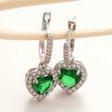 Sterling Silver Heart Halo Hoop Earrings - Green Gemstone & CZ