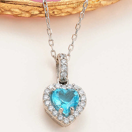 Sterling Silver Heart Turquoise Halo Pendant Necklace
