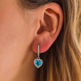 Drop Earrings - Sterling Silver Aqua Heart Halo Dangle