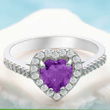 Ring - Silver-Tone Purple Heart Gemstone Halo Ring