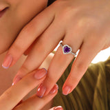 Ring - Silver-Tone Purple Heart Gemstone Halo Ring