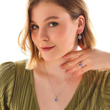 Schmuckset aus Sterlingsilber mit Amethyst-Herz-Halo für Damen