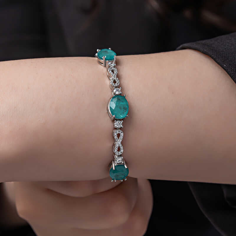 Bracelet - Sterling Silver Paraiba-Inspired Teal Stone Infinity