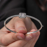 Bangle Bracelet - Sterling Silver Square CZ & Pave Design