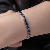 Sterling Silver - Blue Sapphire Emerald Cut Tennis Bracelet