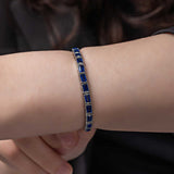 Bracelet tennis en argent sterling - saphir bleu taille émeraude