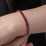 Bracelet - Rose Gold Tone Sterling Silver Fuchsia Gemstone Tennis Style