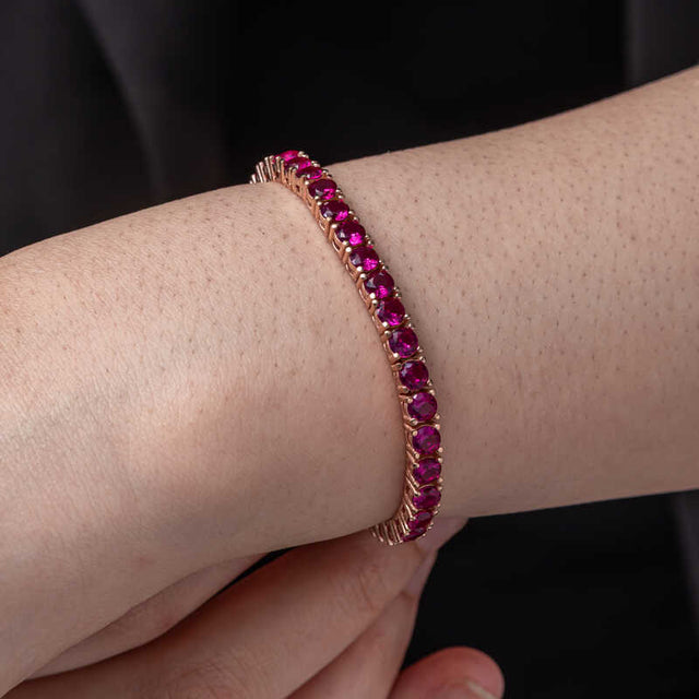 Bracelet - Rose Gold Tone Sterling Silver Fuchsia Gemstone Tennis Style