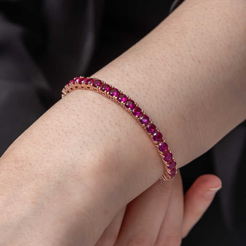 Bracelet - Rose Gold Tone Sterling Silver Fuchsia Gemstone Tennis Style