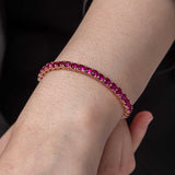 Bracelet - Rose Gold Tone Sterling Silver Fuchsia Gemstone Tennis Style