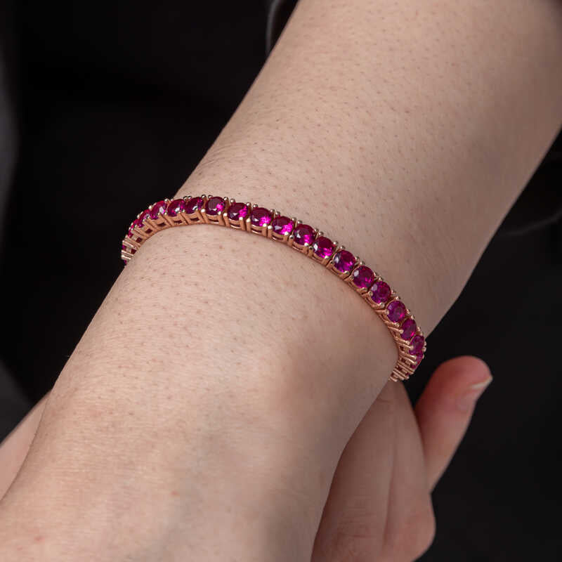 Bracelet - Rose Gold Tone Sterling Silver Fuchsia Gemstone Tennis Style