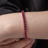 Bracelet - Rose Gold Tone Sterling Silver Fuchsia Gemstone Tennis Style