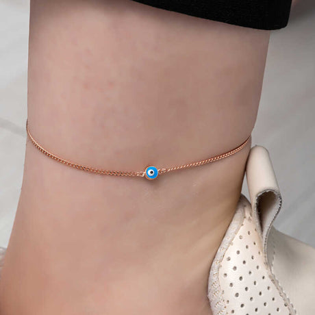 Anklet - Rose Gold-Tone Delicate Evil Eye Charm