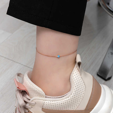 Anklet - Rose Gold-Tone Delicate Evil Eye Charm