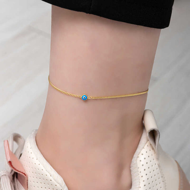 Anklet - Gold-Tone Dainty Evil Eye Charm Anklet