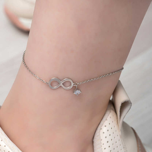 Anklet - Sterling Silver Infinity Solitaire Charm