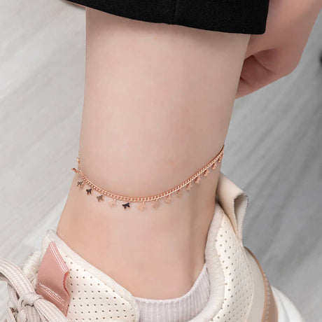 Rose Gold Tone Butterfly Anklet - Dainty Charm Chain