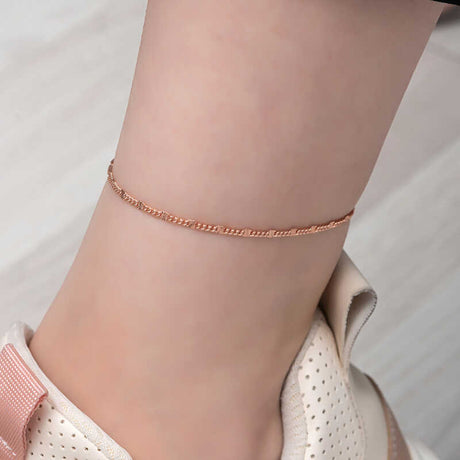 Rose Gold Plated Silver Textured Link Anklet - Dainty & Elegant