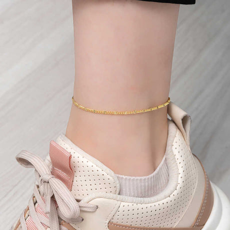Anklet - Gold-Tone Silver Minimalist Faceted Chain