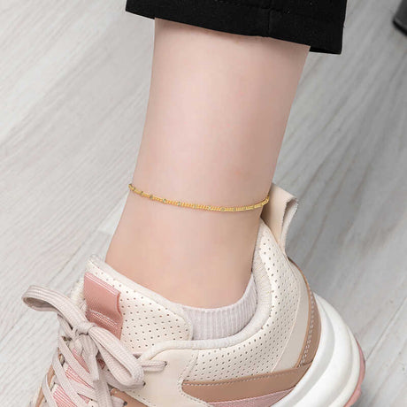 Anklet - Gold-Tone Silver Minimalist Faceted Chain