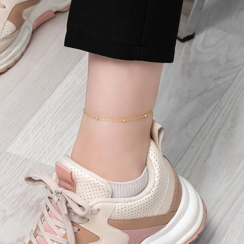 Anklet - Gold-Tone Dainty Beaded Chain