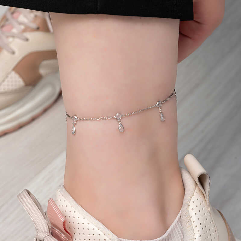 Tobillera - Tobillera delicada de lágrima con circonita en plata de ley