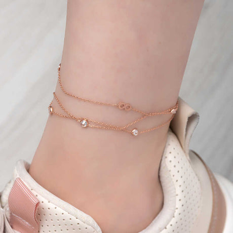 Rose Gold Plated Sterling Silver Layered Infinity Anklet