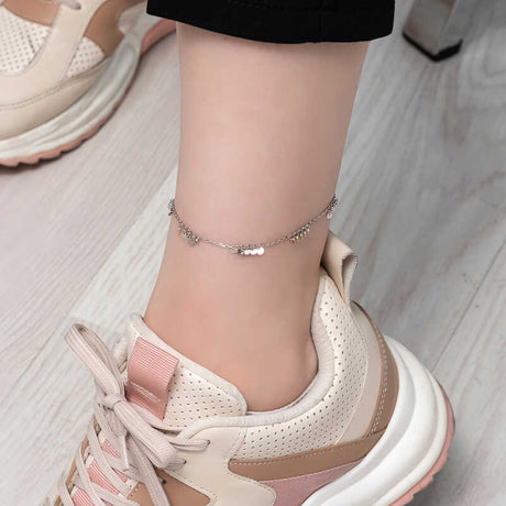 Silver-Tone Dainty Disc Charm Anklet - Shimmering Boho Style