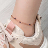 Anklet - Rose Gold Plated Silver Double Chain Lilac Stone