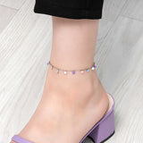 Dainty Anklet - Silver-Tone with Colorful Enamel Charm Drops