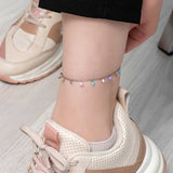 Dainty Anklet - Silver-Tone with Colorful Enamel Charm Drops