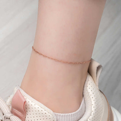 Anklet - Rose Gold Plated Silver Minimalist Paperclip Chain