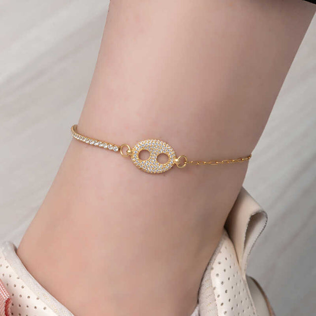 Anklet - Gold-Tone Pave Cubic Zirconia Mariner Link