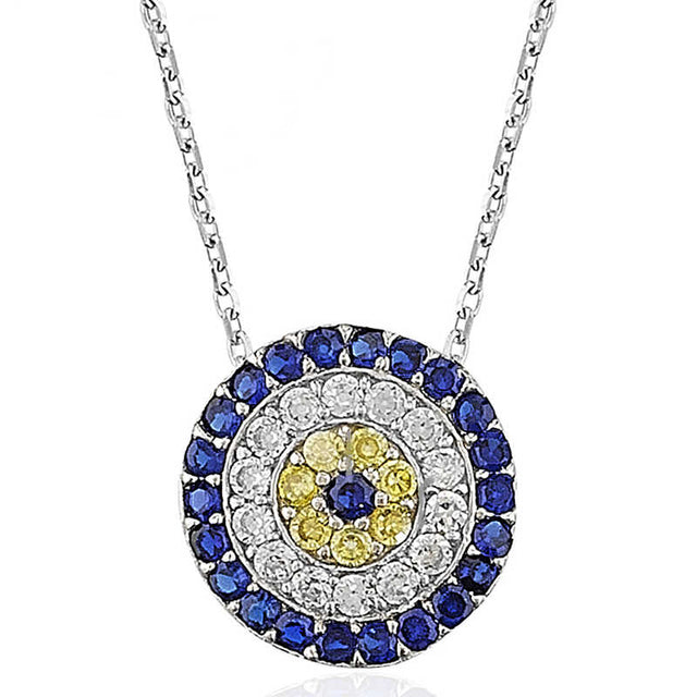 Sterling Silver Evil Eye Necklace - Pave Set Colorful Stones