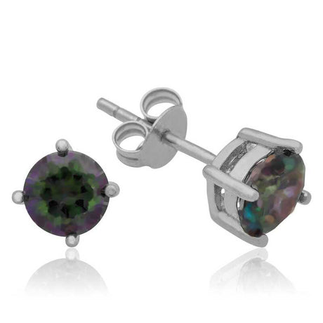 Sterling Silver Mystic Topaz Stud Earrings - Elegant Solitaire Design