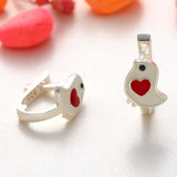 Kids Sterling Silver Huggie Earrings - Cute Bird Heart Enamel