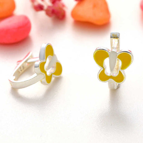 Children's Hoop Earrings - 925 Sterling Silver Yellow Butterfly Enamel