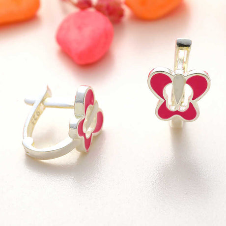 Sterling Silver Pink Butterfly Enamel Kids' Earrings - Cute & Playful