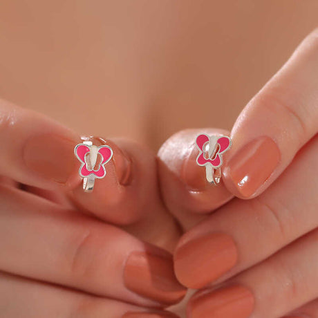 Sterling Silver Pink Butterfly Enamel Kids' Earrings - Cute & Playful