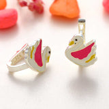 Sterling Silver Enamel Swan Huggie Earrings for Kids