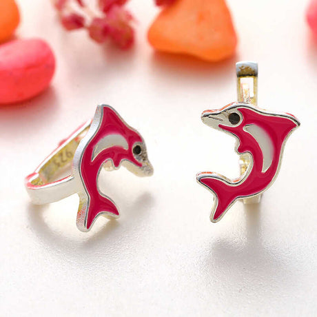 Children's Sterling Silver Dolphin Earrings - Pink Enamel