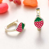 Kids' Huggie Earrings - Sterling Silver Enamel Strawberry Charm