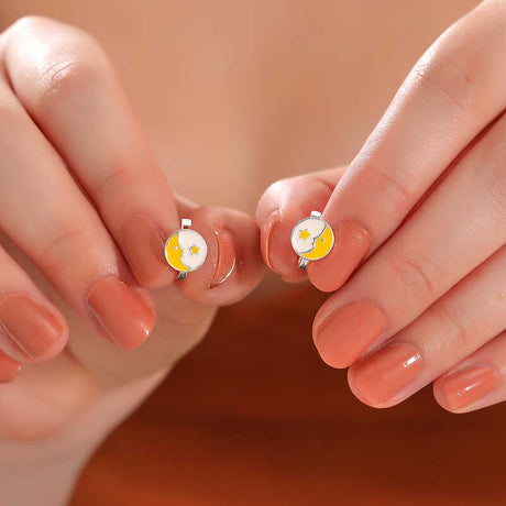 Children's Huggie Earrings - Sterling Silver Moon & Star Enamel Design