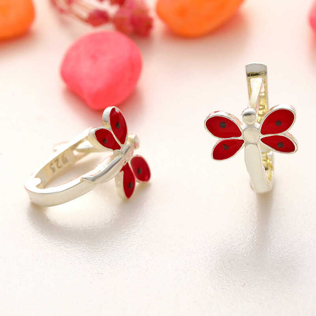 Sterling Silver Kids Dragonfly Enamel Hoop Earrings