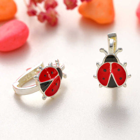 Sterling Silver Dainty Ladybug Enamel Charm Children's Earrings