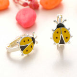 Sterling Silver Children's Earrings - Playful Yellow Ladybug Design