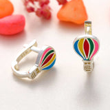Kids' Earrings - Sterling Silver Colorful Hot Air Balloon Huggies