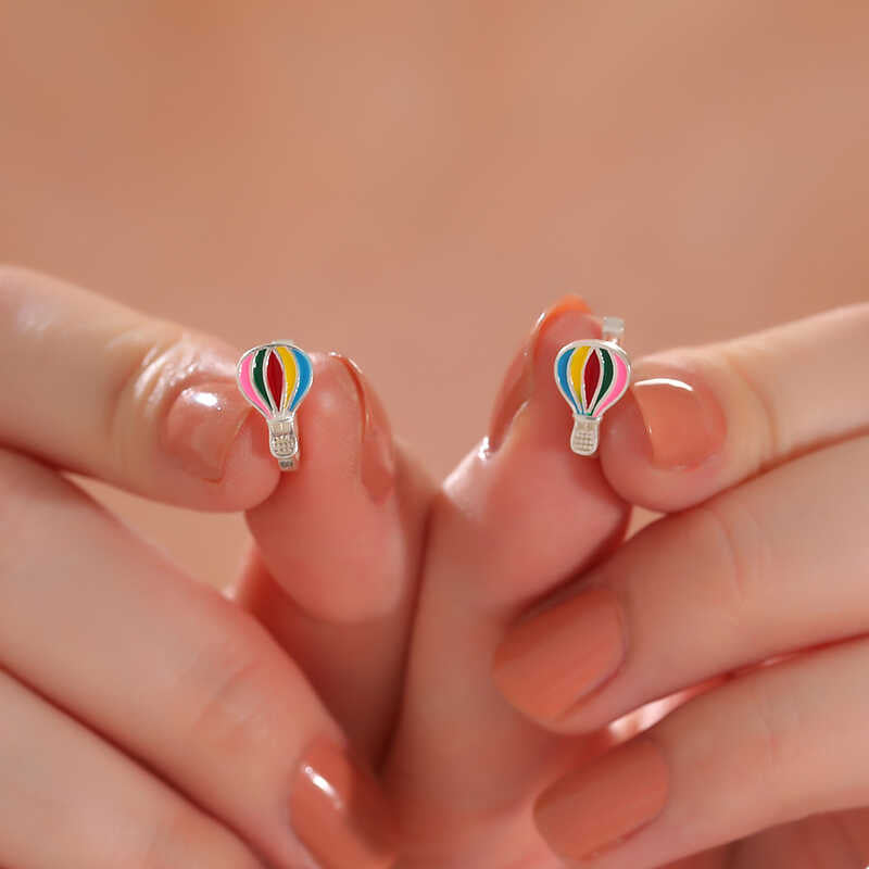 Orecchini per bambini - Huggies colorati a forma di mongolfiera in argento sterling